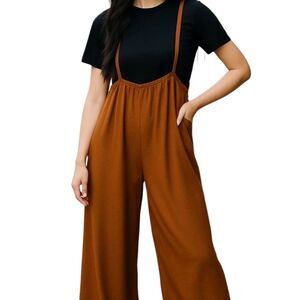 Bucketlist Wide Leg Solid Textured Suspender Pants size Medium R5104A bohemian